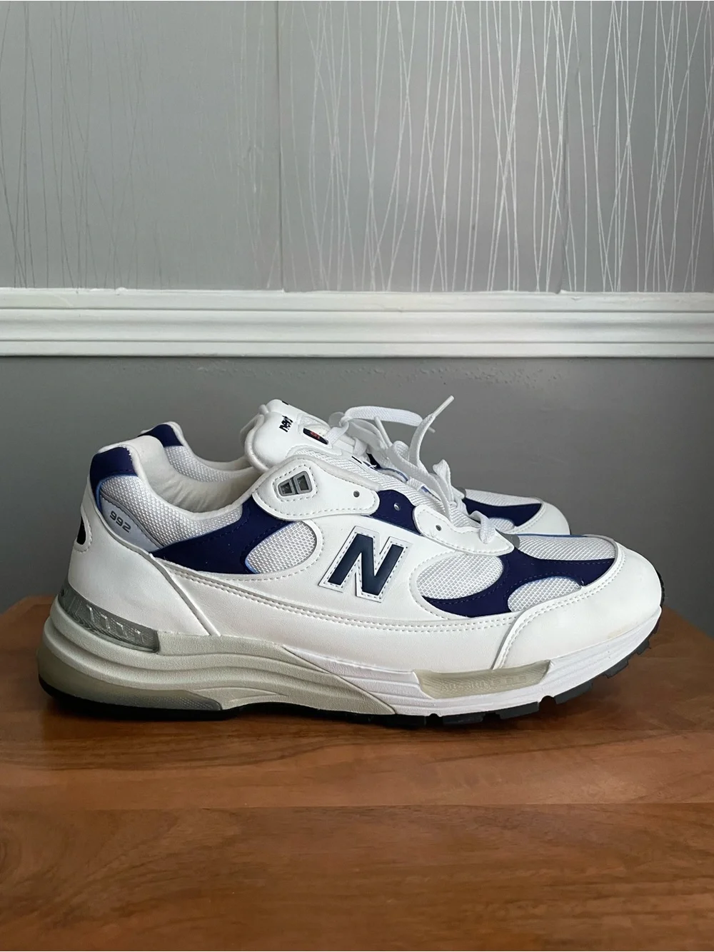 New Balance 992 Made in USA White Blue Navy Men’s Size 13 M992CA Sneakers NIB